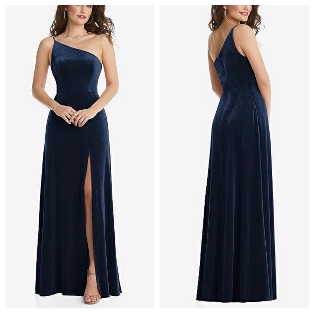 AFTER SIX Midnight Blue Velvet One Shoulder Gown Bridesmaid Holiday Size 22 1556